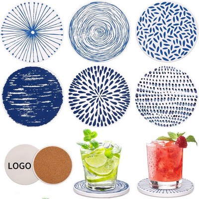 Round Absorbent Ceramic Coaster W/ Cork Base