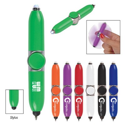 Fidget Spinning Pen with LED Light Multi Functional stylus Ballpoint Gift Pen