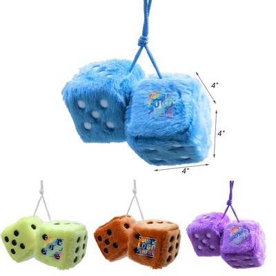 Pair of Square Fuzzy Plush Dice with Dot