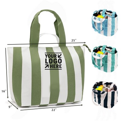 50L Large Canvas Zipper Beach Tote Bag with High Capacity