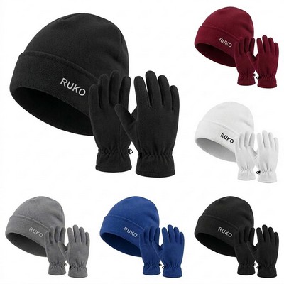Two-Piece Polar Fleece Winter Hat and Gloves Set