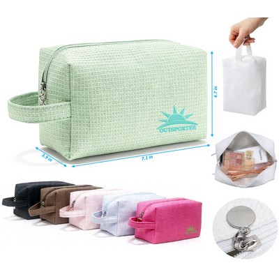 Waffle Cotton Cosmetic Bag Portable Travel Toiletry Case
