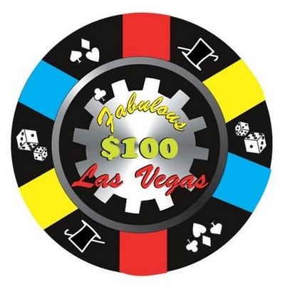 Las Vegas $100 Poker Chip Promotional Magnet w/ Strip Magnet (12 Square Inch)