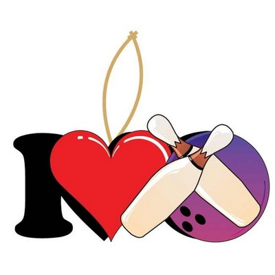 I Love Bowling Ornament w/ Clear Mirrored Back (4 Square Inch)