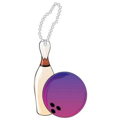 Bowling Pin And Ball Promotional Key Chain w/ Black Back (3 Square Inch)