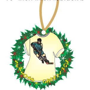 Hockey Player Promotional Wreath Ornament w/ Black Back (4 Square Inch)