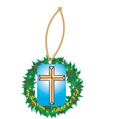 Gold Cross Promotional Wreath Ornament w/ Black Back (6 Square Inch)