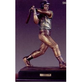 Baseball Player Trophy w/Back Swinging Bat & Rectangle Base (10.5"x13.5")