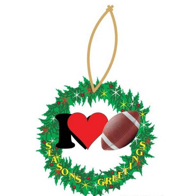 I Love Football Promotional Wreath Ornament w/ Black Back (3 Square Inch)