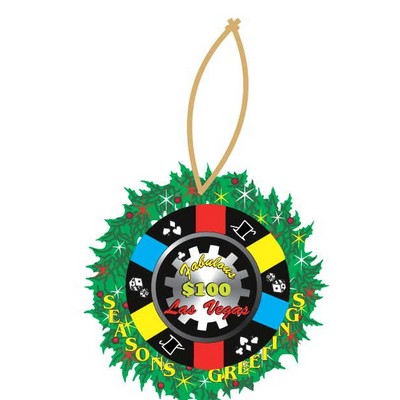 LV $100 Poker Chip Promotional Wreath Ornament w/ Black Back (3 Square Inch)