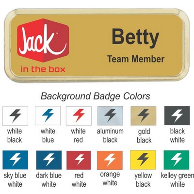 Round Corner Name Badge w/Gold Frame (3"x 1")