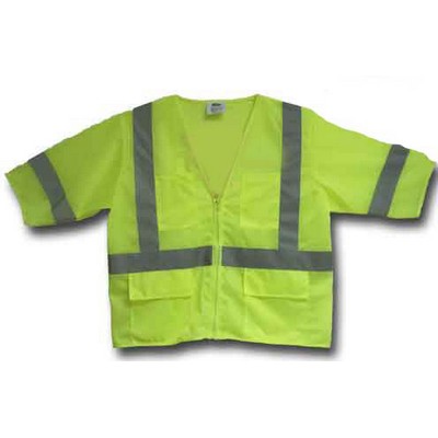 Safety Vest w/4-pockets and Heavy Duty Mesh ANSI CLASS 3