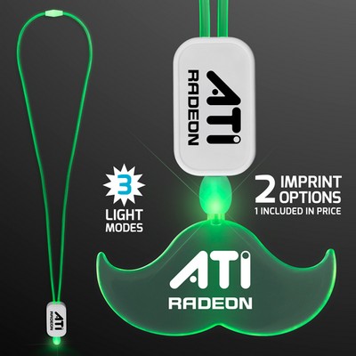 Neon Look Green Light Up Lanyard Necklace with Acrylic Mustache Pendant - PRINTED