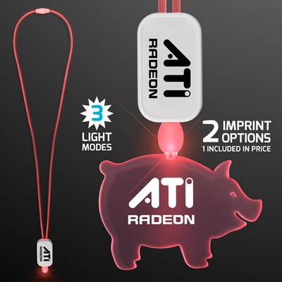 Neon Look Necklace Red LED Lanyards with Acrylic Pig Pendants - PRINTED