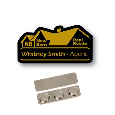 Name Badge- Custom Shape-Black Plastic- Lasers To Gold