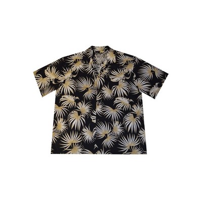 Black Hawaiian Shirt (S - 3XL in-stock) - 100% Cotton Poplin Tropical Print w/ Coconut Buttons