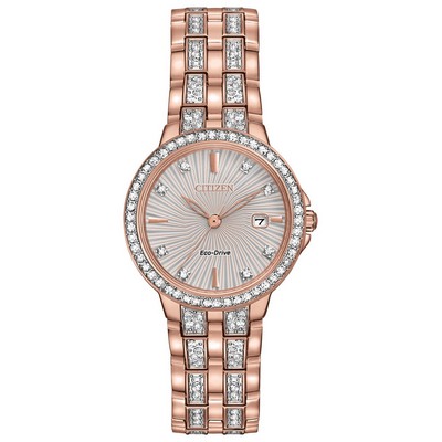 Citizen® Ladies' Silhouette Eco-Drive Pink Gold-Tone Watch W/ Two-Tone Dial & Swarovski® Crystals