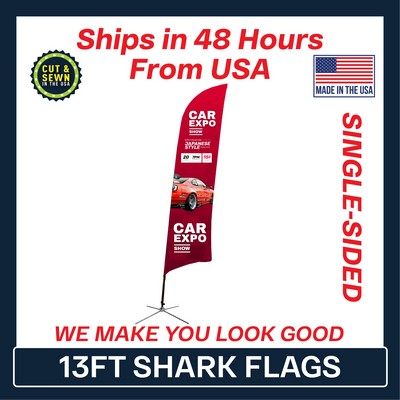 13' Shark Flag - Single-Sided W/Chrome X Base - Made in the USA