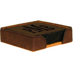 Square Dark Brown Leatherette Coaster Set (4" x 4")