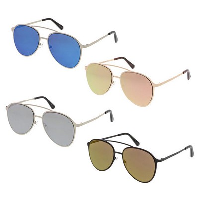 Traveler Unisex Metal Sunglasses w/Color Mirror Lens