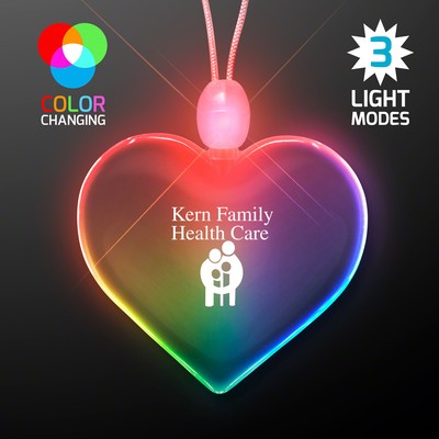 Light Up Promotional Acrylic Heart Necklaces with Multicolor LED - PRINTED