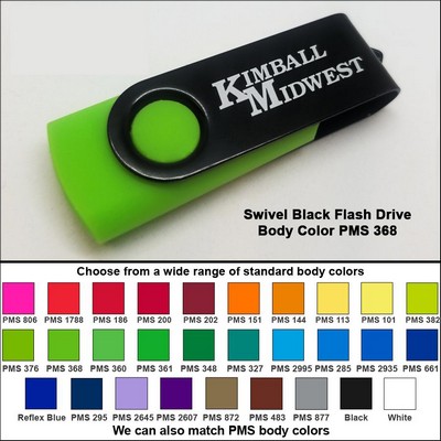 Swivel Black Flash Drive - 16 GB Memory - Body PMS 368