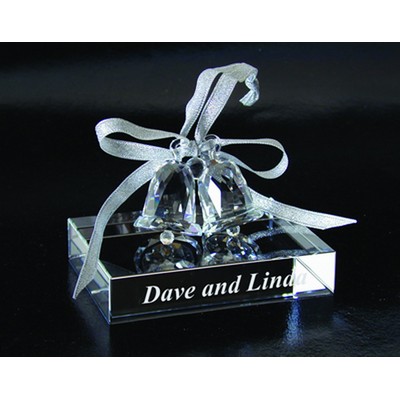 Wedding Bell Set W/Base AB003 optical crystal award/trophy.