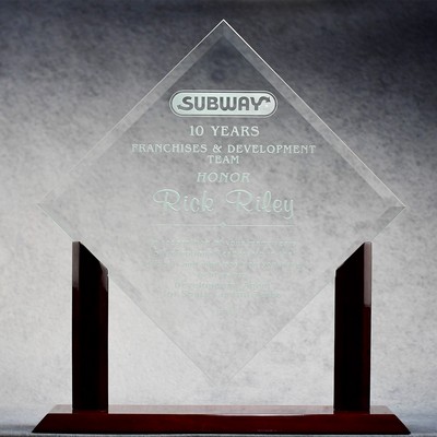 Jade Glass Diamond On Piano Wood Base - 15.5"