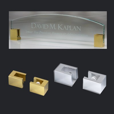 Executive Jade Glass Name Plate with Metal Corner