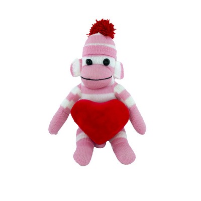 soft plush Pink Sock Monkey with heart