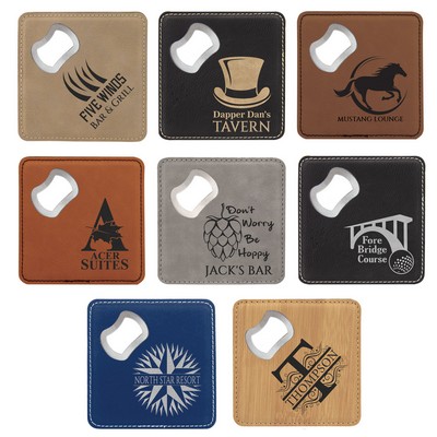 4" x 4" Square Laserable Leatherette Bottle Opener Coaster