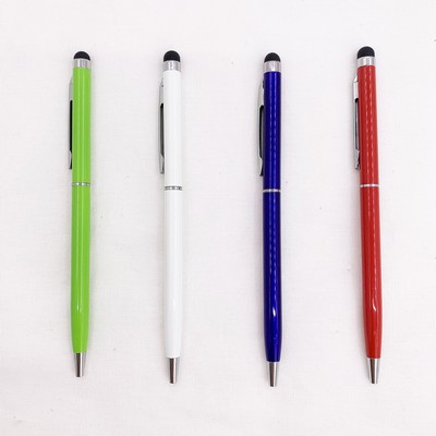 Slim Metal Ballpoint Pen With Stylus Touch End
