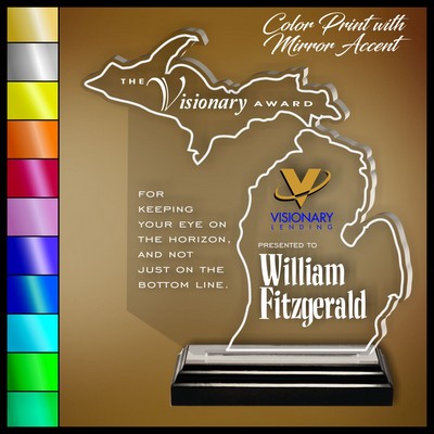 11" Michigan Clear Acrylic Award with Color Print and Mirror Accent
