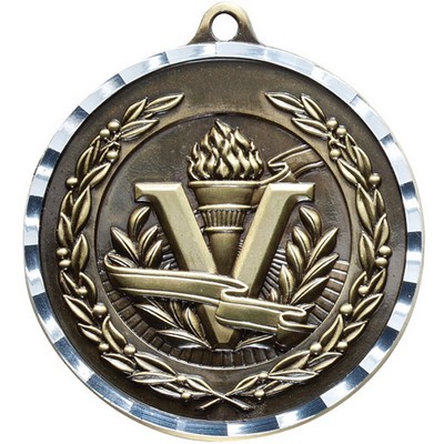 2 ¾" Victory Medal w/3D Diamond Engraved Cast Satin