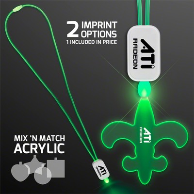 LED Neon Green Lanyards with Acrylic Fleur De Lis Pendant - PRINTED