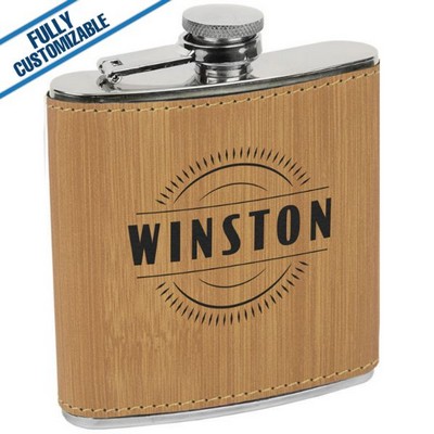 Bamboo Leatherette - 6 Oz - Flask