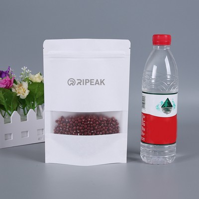 5.9 x 8.7" White Kraft Paper Bags W/Window Stand Up Ziplock Resealable Pouch Coffee Bag
