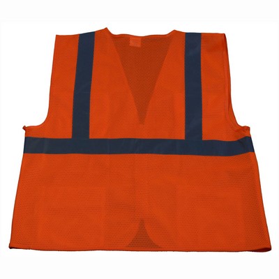 Orange Front Solid Mesh Back 4-Pocket ANSI Class II Safety Vests
