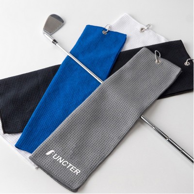 11.8 x 19.7" Microfiber Waffle Pattern Two-fold Golf Towel W/Heavy Duty Carabiner Clip