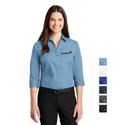 Port Authority® Women's 3/4-Sleeve Carefree Poplin Shirt