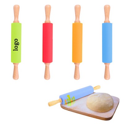 Silicone Rolling Pin w/Wooden Handle