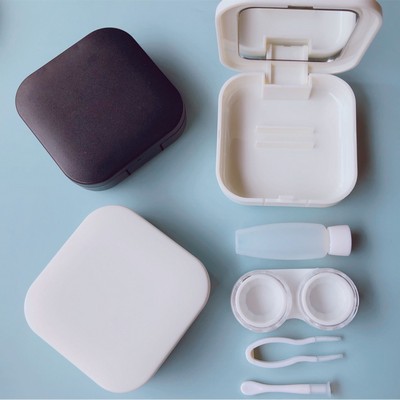 Portable Eye Contact Lens Case Cosmetic Contact Lens Box With Mirror In Rectangle Shape