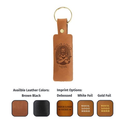 Full-Grain Leather Rectangle Keychain- Split Ring | Rectangle Size | Clasp Options | Made in the USA