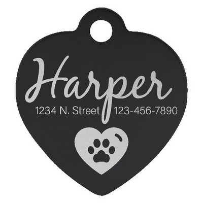 Anodized Aluminum Black Heart Pet Tags, Engraved, 1" x 1"