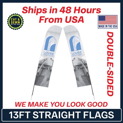 13' Double Sided Premium Straight Flag with Spike Base & Carry Bag - Made in the USA