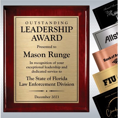 Rosewood Piano Finish Wood Plaque w/Choice of Single Engraved Plate (12" x 15")