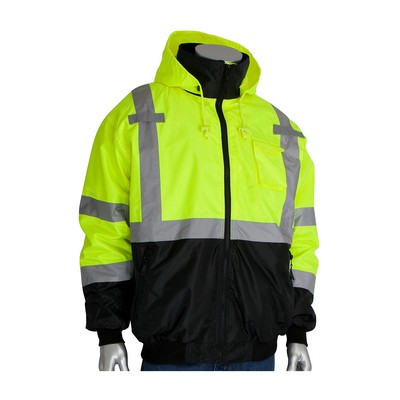 PIP® Class 3 Waterproof Black Bottom Hi-Viz Bomber Jacket w/ Zip-Out Fleece