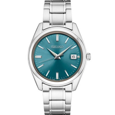 Seiko Men's Silver-tone Watch with Teal Blue Dial