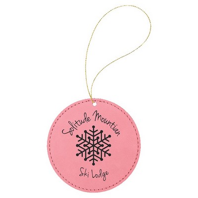 Pink Leatherette Round Ornament with Gold String