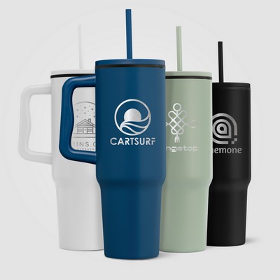 Polar - 40 oz. Stainless Steel Tumbler with Plastic Liner and Straw - Laser